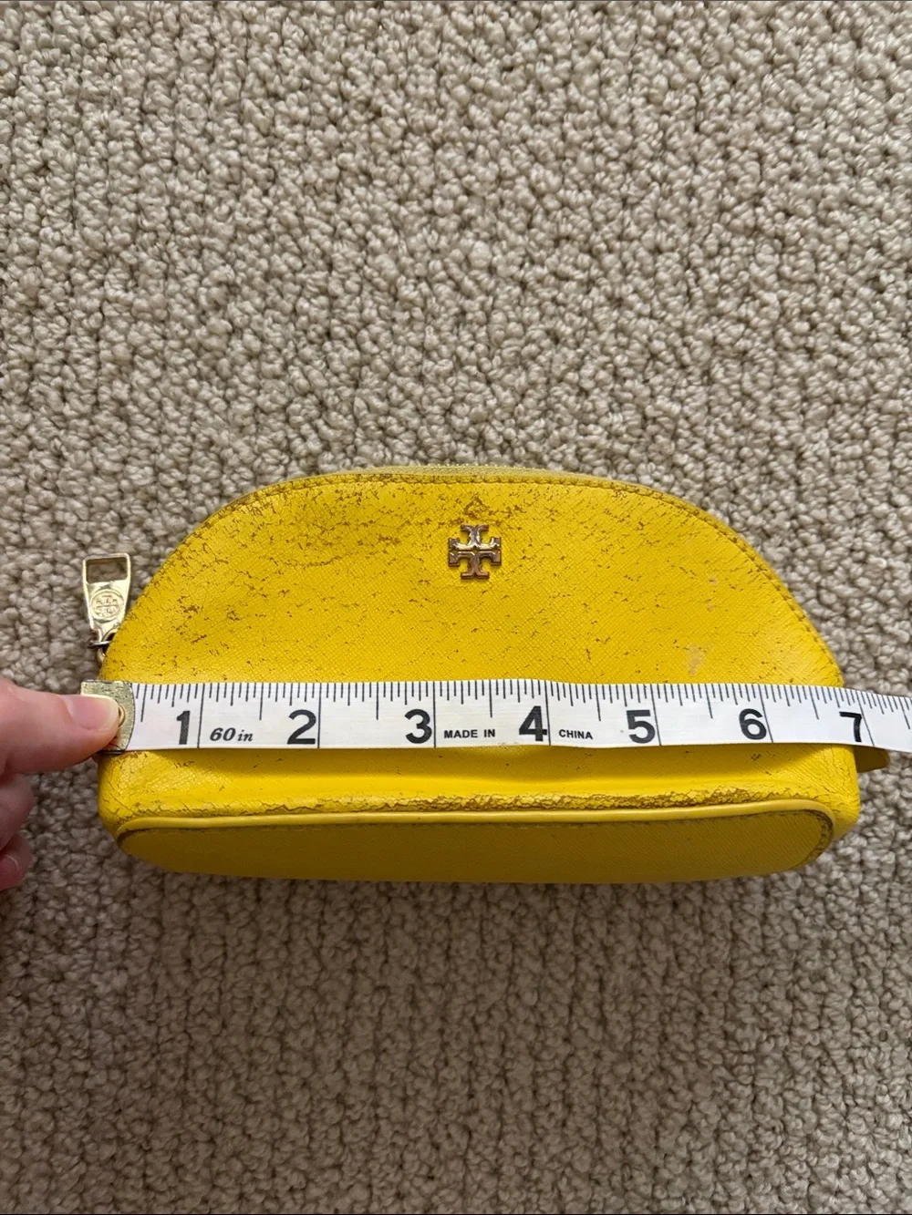 Tory Burch Yellow Leather Dome Cosmetic Case Small Pouch FLAWS